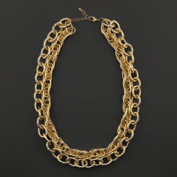 Gold Tone 2 Strand Textured Chain Necklace - Picture 1 of 6